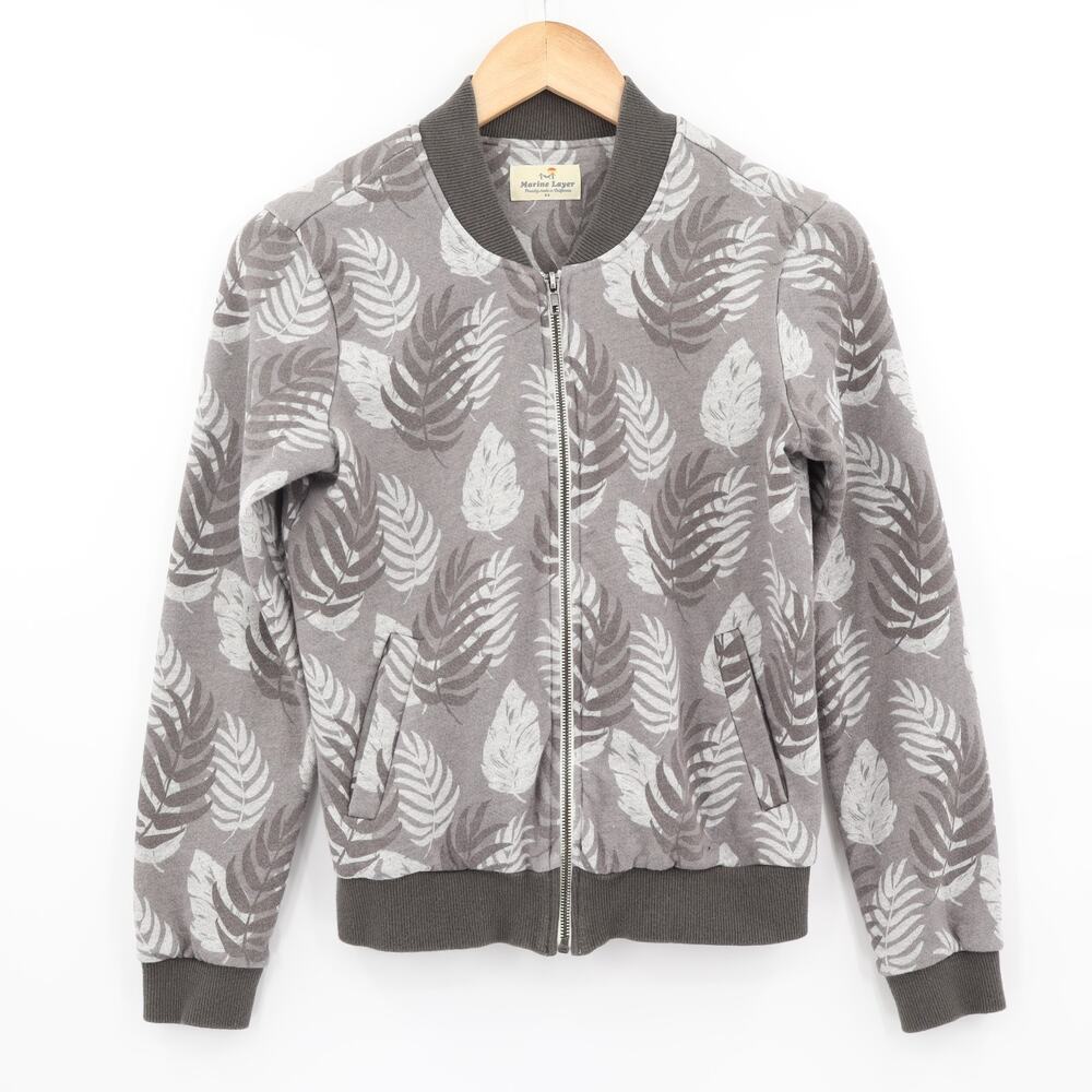 Marine Layer Sz XS Cotton Poly Blend Botanical Bomber Jacket Full Zip